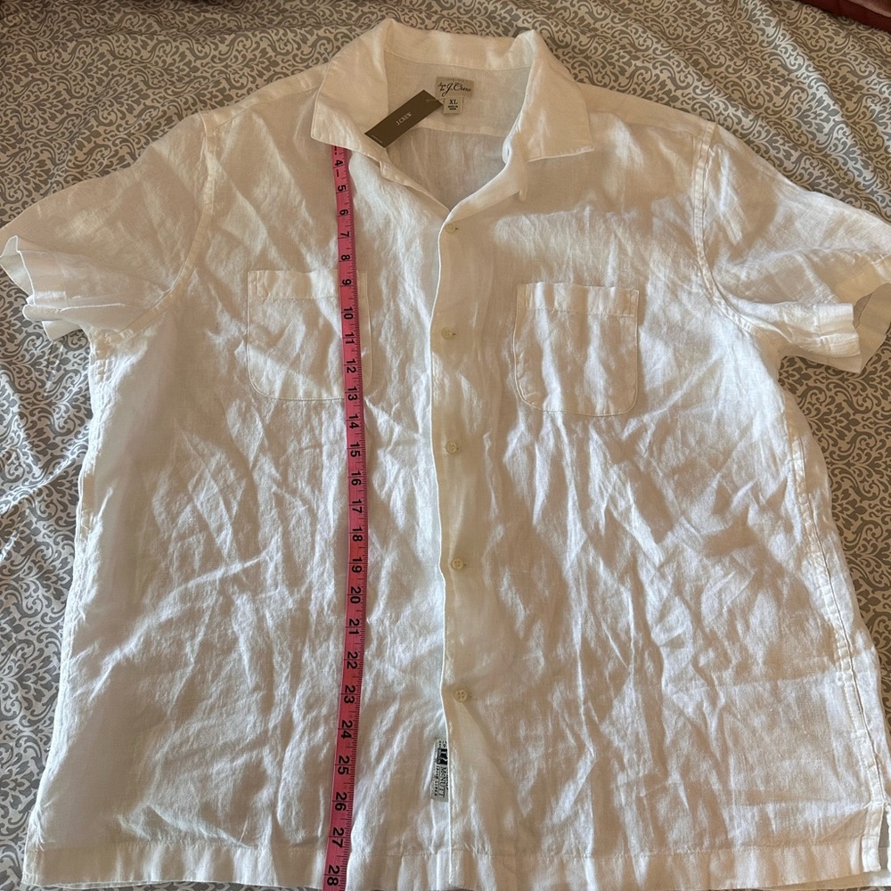White Linen Casual Button Down Shirt with Camp Collar